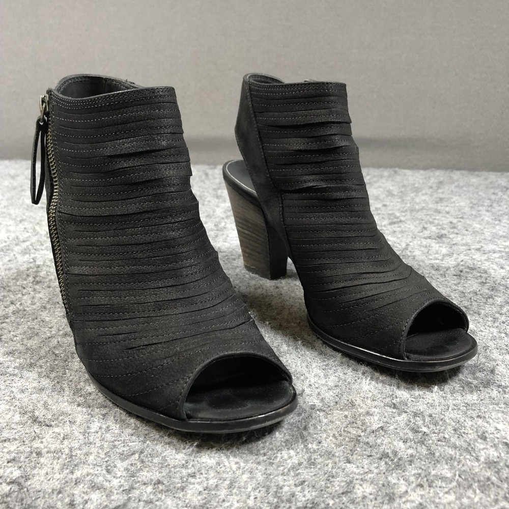 Paul Green Cayanne Booties Womens 8.5 Black Suede Slingback Peep Toe Heel